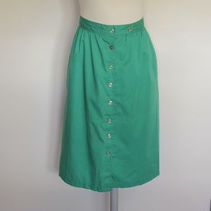 VINTAGE Union Made Kelly Green Button Front Skirt